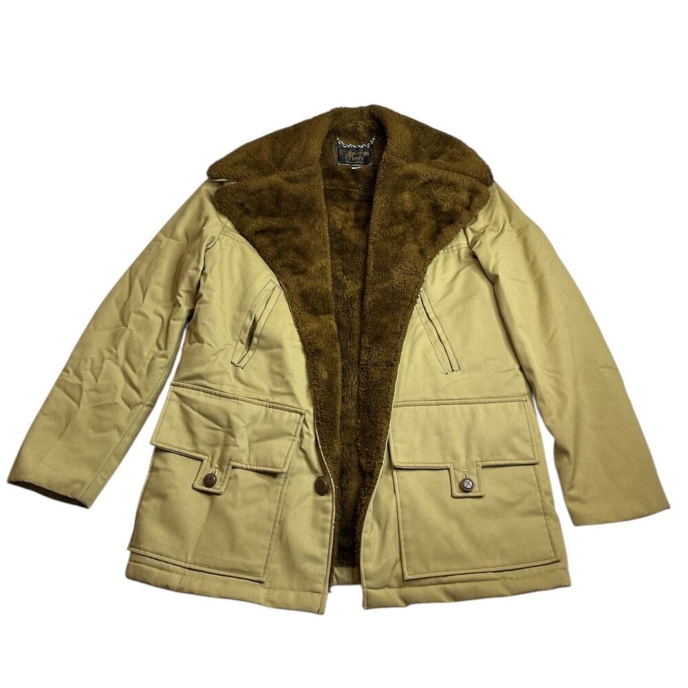 Vintage Catalina Man Jacket Size 40 Faux Fur Rancher‎ Chore Coat Brown SEE DESC.